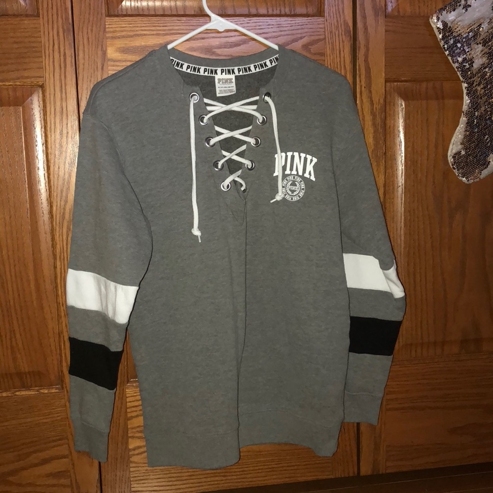 Pink lace up sweatshirt